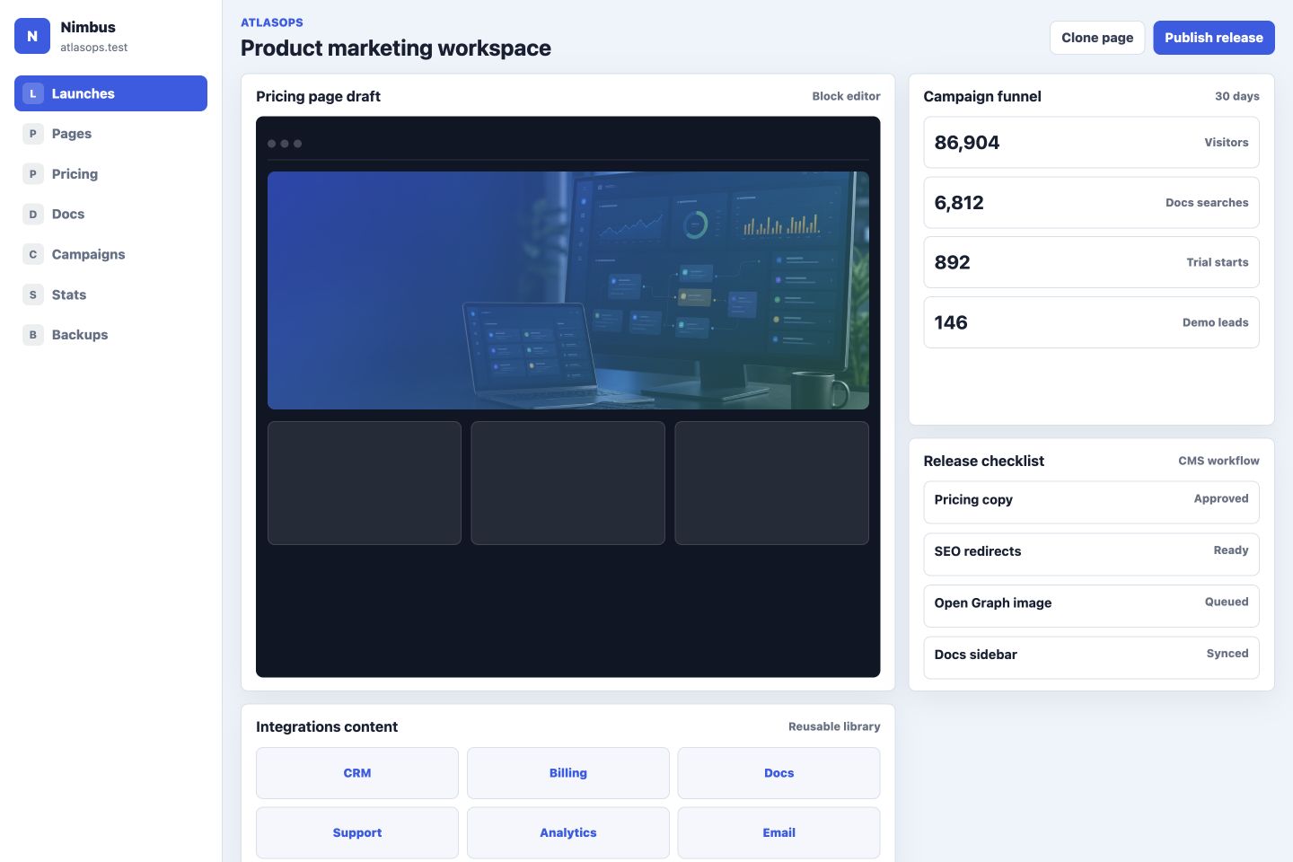 Generated AtlasOps admin area demo