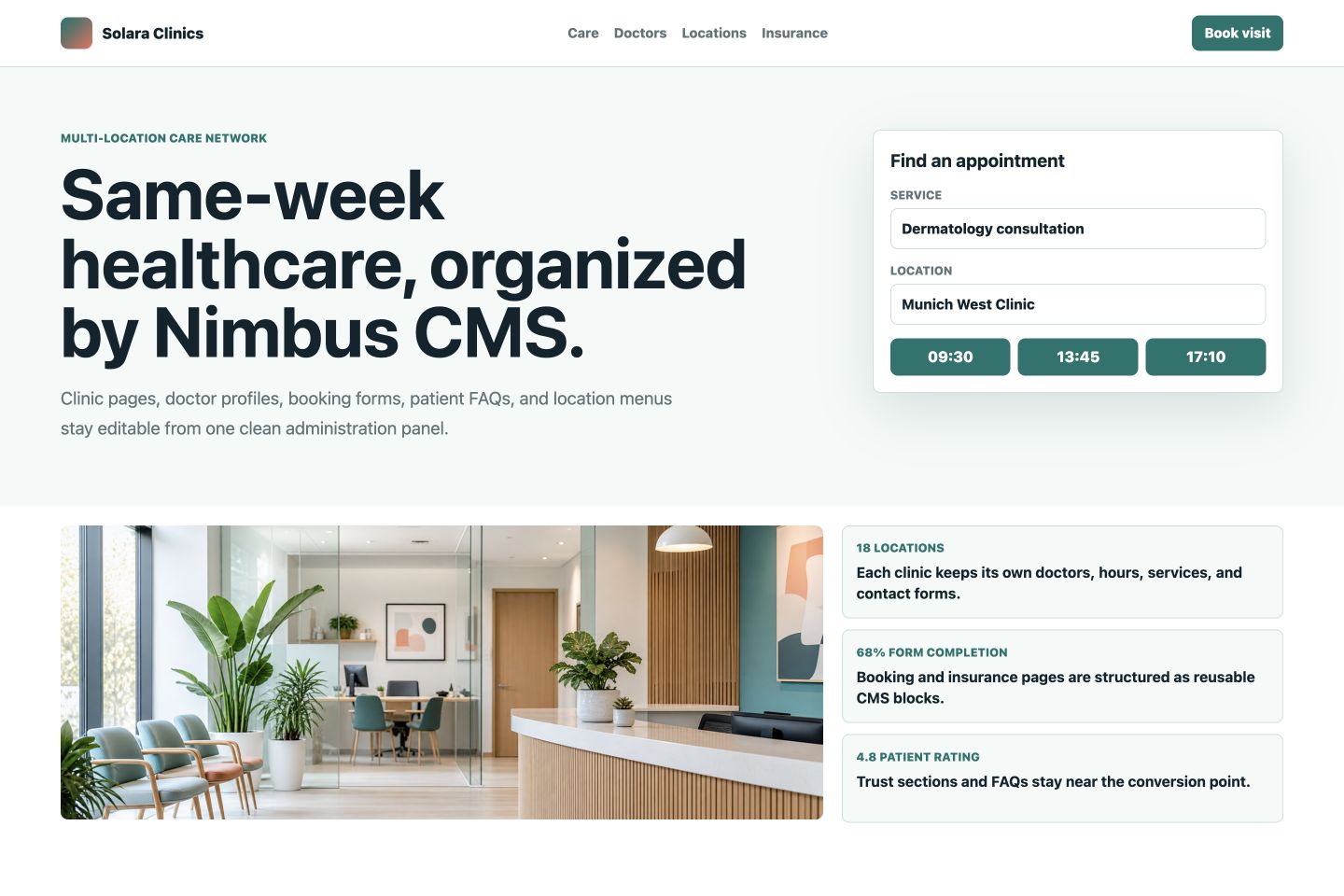 Generated Solara Clinics public website demo
